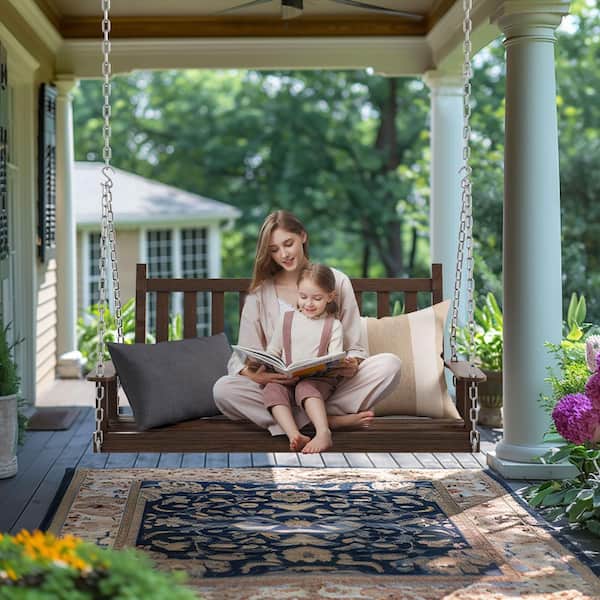 VEIKOUS 4 ft. Wood Patio Porch Swing Outdoor With Chains and