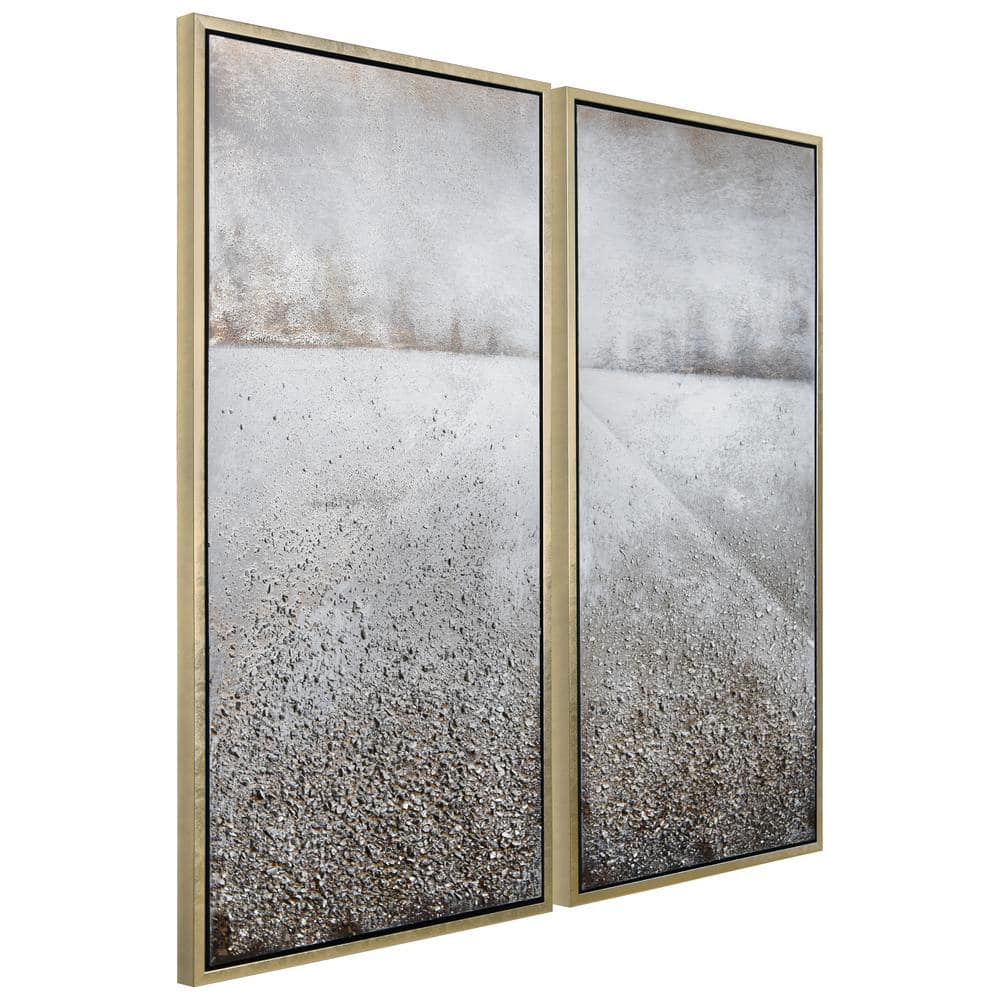 Abstract Gray and Beige Textured Landscape Canvas Painting
