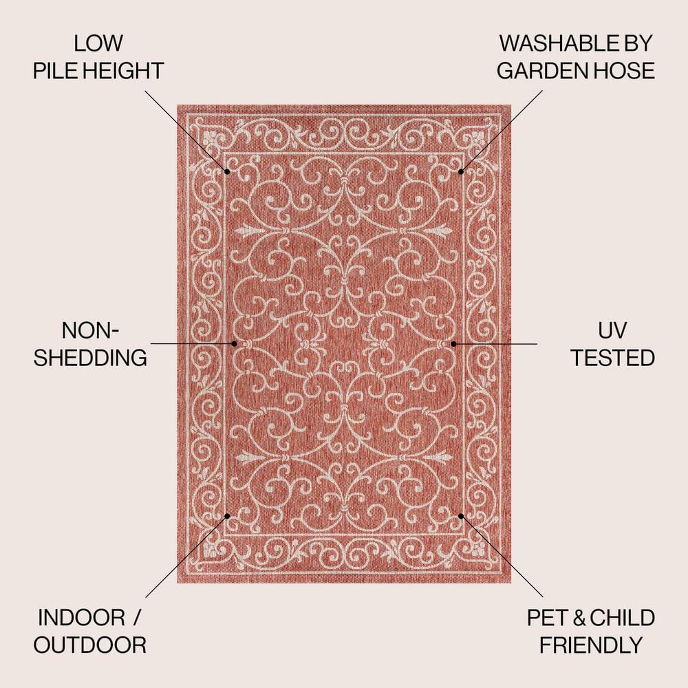 Red and Beige 4' x 6' Flat Woven Reversible Rug
