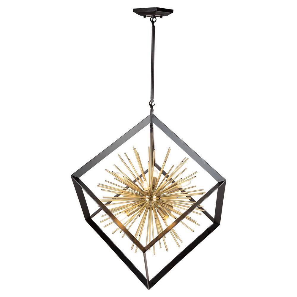 Satin Brass and Matte Black 8-Light Sputnik Chandelier