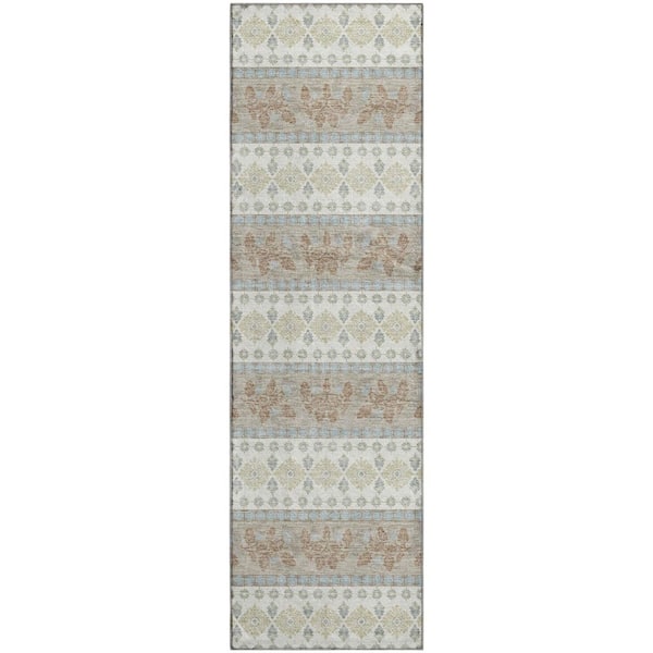 Mayfield Premium Machine Washable Abstract AMF2465 Ivory 2 ft. x 7 ft. Runner Rug