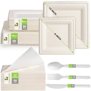 10 in./8 in. Ivory Disposable Paper Plate Combo Sets Cutlery Napkins (50 Guests)