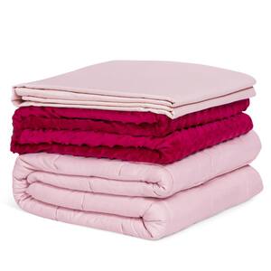 10lbs King Heavy Weighted Blanket 3 Piece Set w/Hot & Cold Duvet Covers 41''x60'' Pink