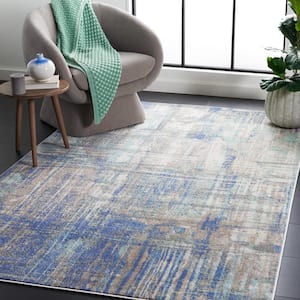 Skyler Collection Gray Beige/Blue 9 ft. x 12 ft. Abstract Stiped Area Rug