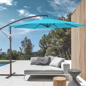 10 ft. Outdoor Patio Umbrella, Round Canopy Cantilever Umbrella With LED for Villa Gardens, Lawns and Yard, Aquablue