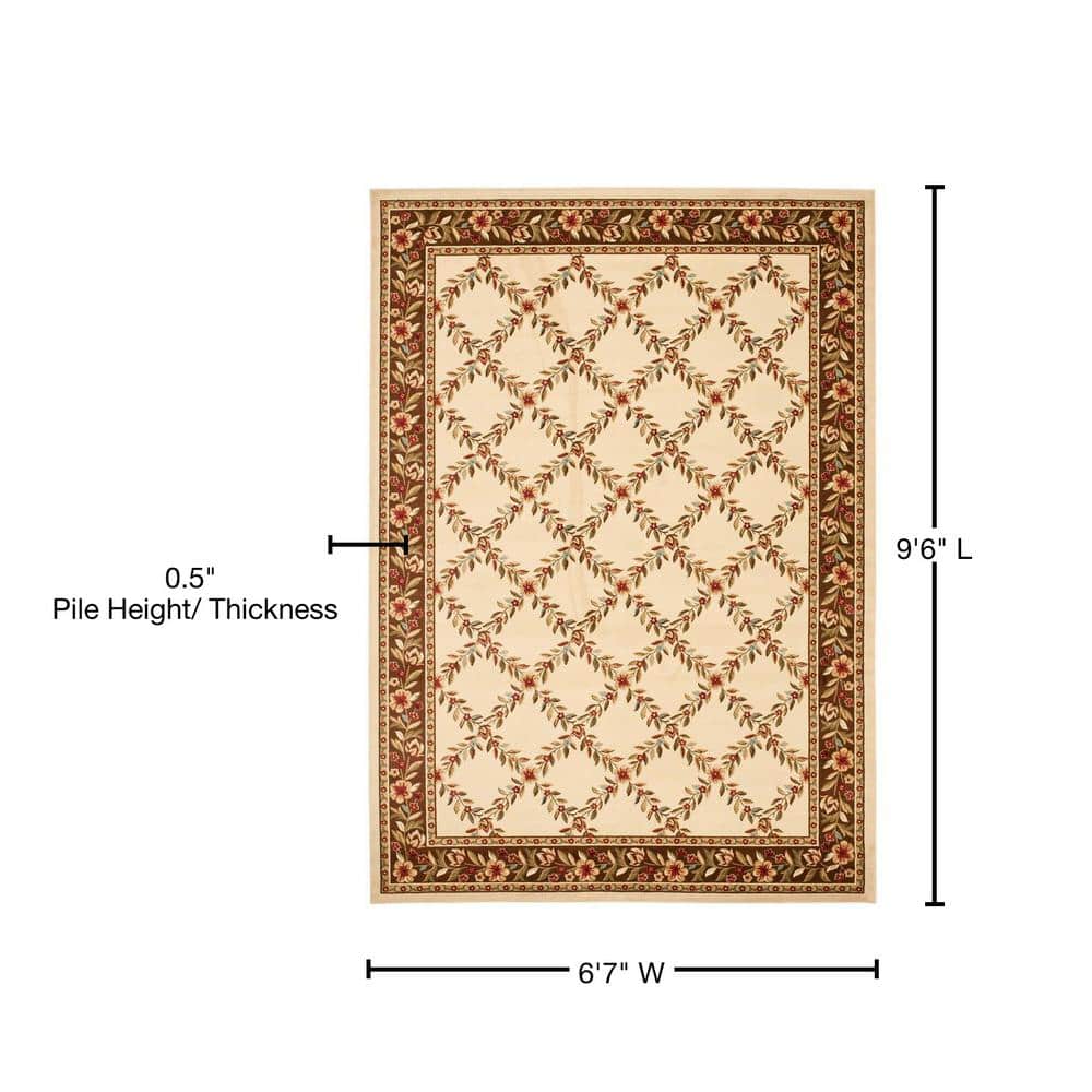 Ivory and Brown Floral Border Medium Pile Area Rug