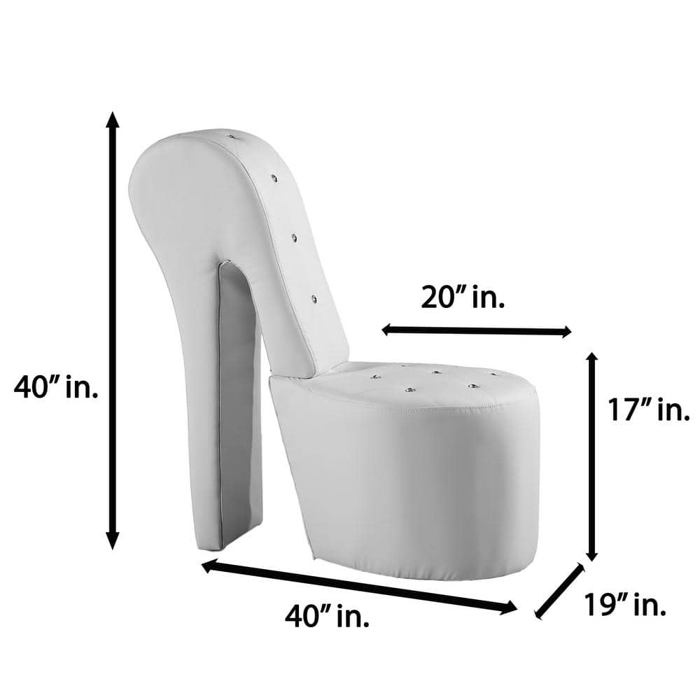 White Faux Leather High Heel Accent Chair with Crystal Studs