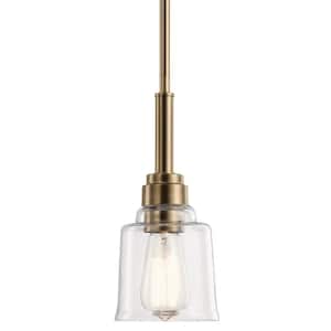 Aivian 5 in. 1-Light Weathered Brass Vintage Industrial Shaded Kitchen Mini Pendant Hanging Light with Clear Glass