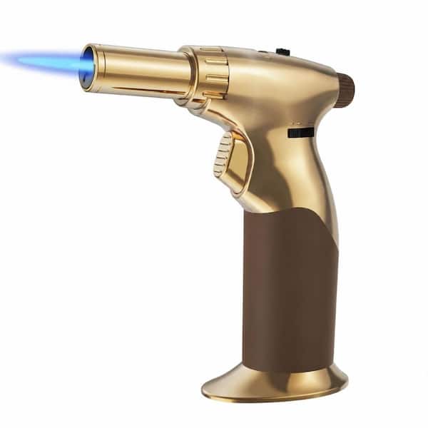 Dual Flame Refillable Butane Torch with Adjustable Flame Lock for Culinary and Kitchen Use, Gold