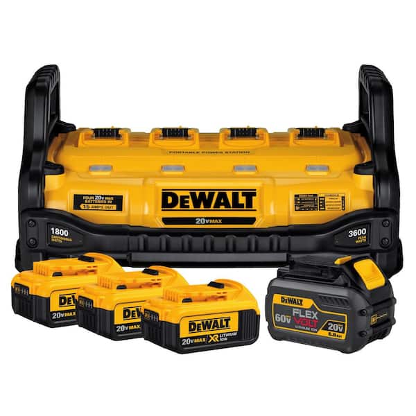 DEWALT 1800 Watt Portable Power Station and 20-Volt/60-Volt MAX Lithium-Ion Battery Charger with (1) 60V and (3) 20V Batteries
