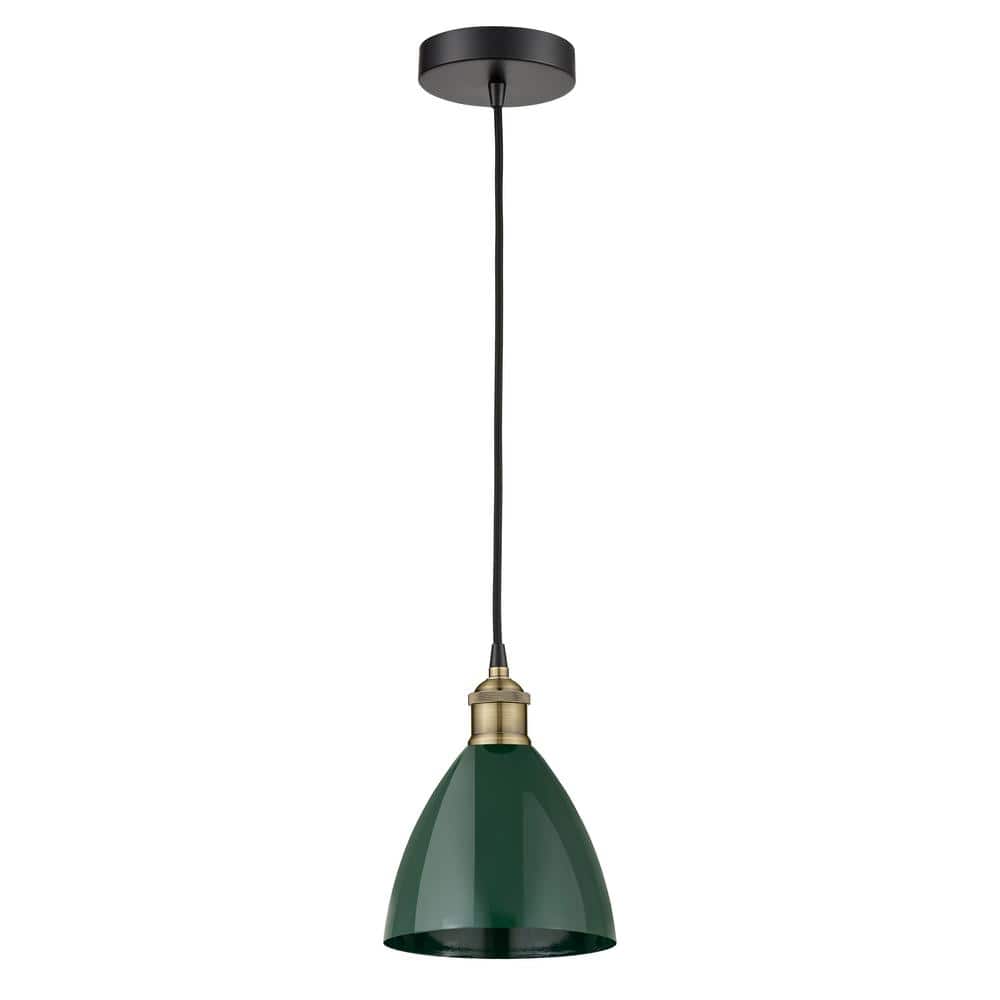 Plymouth Dome 100-Watt 1-Light Black Antique Brass Standard Mini Pendant Light with Metal Shade price history on PriceWatchPro