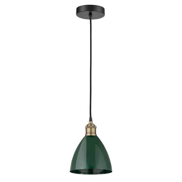 Plymouth Dome 100-Watt 1-Light Black Antique Brass Standard Mini Pendant Light with Metal Shade