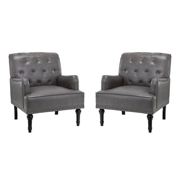 JAYDEN CREATION Venere Classic Grey Button-tufted Armchair with Turned Legs and Nailhead Trim Set of 2