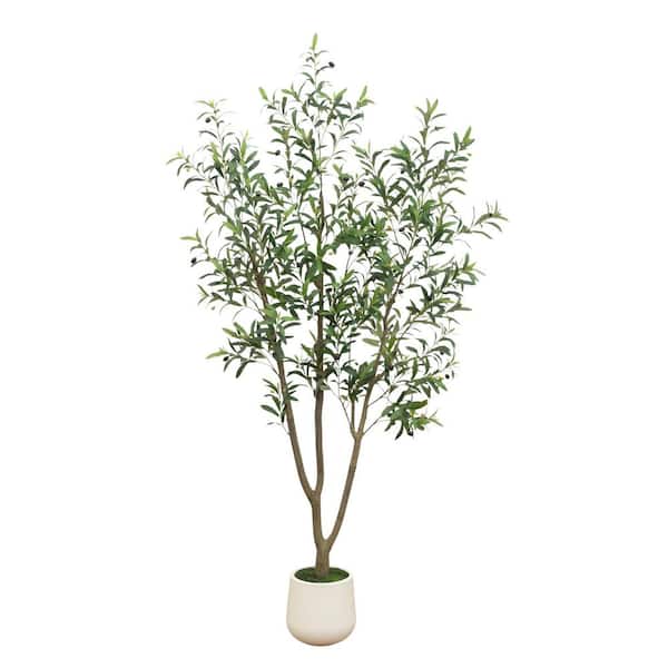 7 ft. Artificial Olive Tree in White Decorative Planter