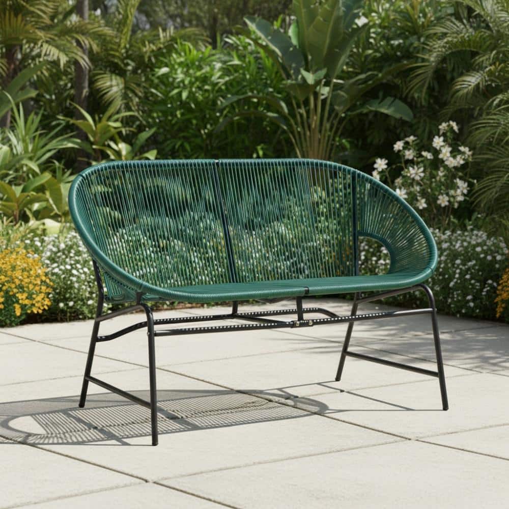 Teal Iron Frame Outdoor Wicker Loveseat Dining Chair  for Garden, Poolside, Backyard price history on PriceWatchPro
