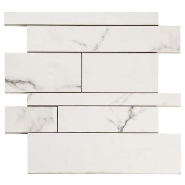 Ivy Hill Tile Saroshi Statuario Venato 4 in. x 0.33 in. Matte Porcelain Marble Look Floor and Wall Mosaic Tile Sample
