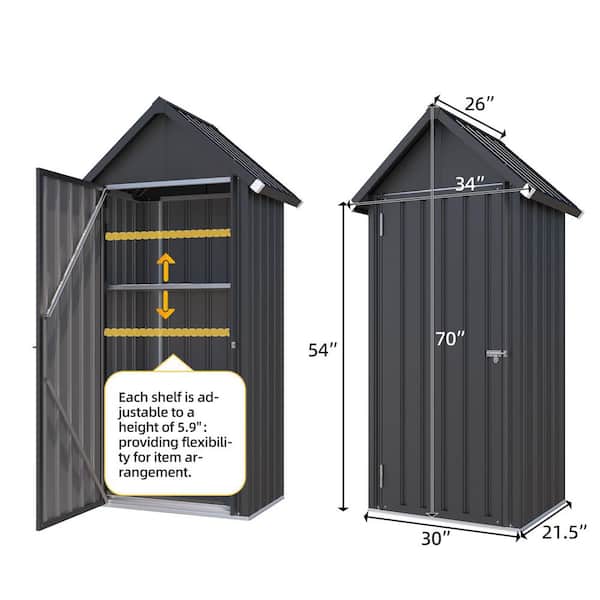 2.8 ft. W x 2.2 ft. D Outdoor Metal Shed Storage Cabinet Waterproof with 2 Removeable Shelves (6.16 sq. ft.)