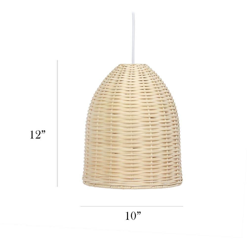 Natural Rattan Dome Pendant Light with White Cord