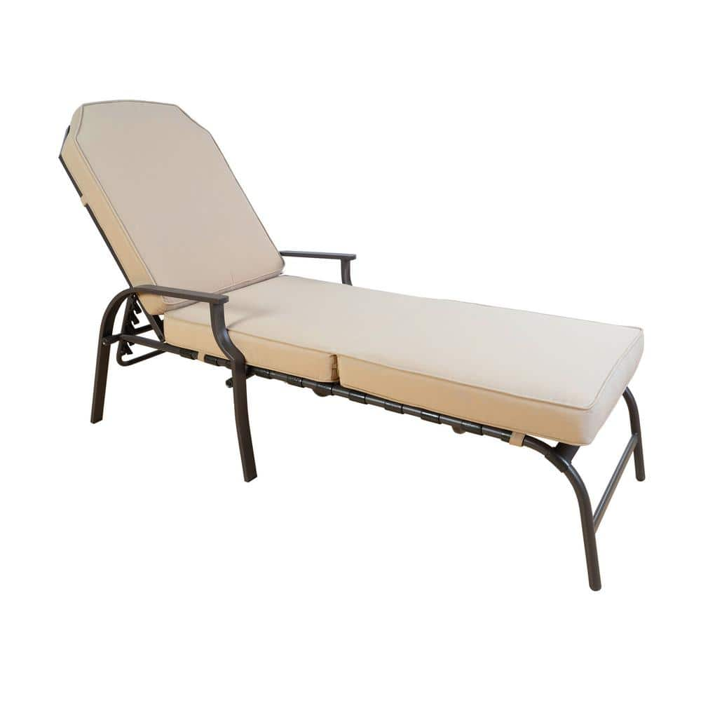 KOZYARD Maya Dark Brown 1-Piece Metal Outdoor Chaise Lounge With Beige ...