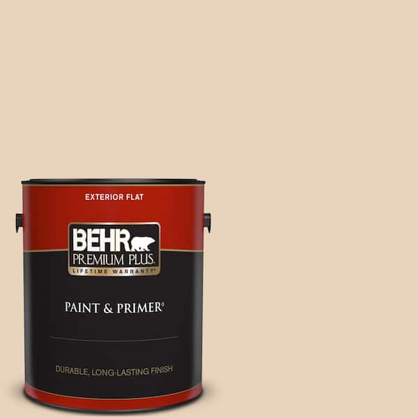 BEHR PREMIUM PLUS 1 gal. Home Decorators Collection #HDC-MD-17 Minimum Beige Flat Exterior Paint & Primer