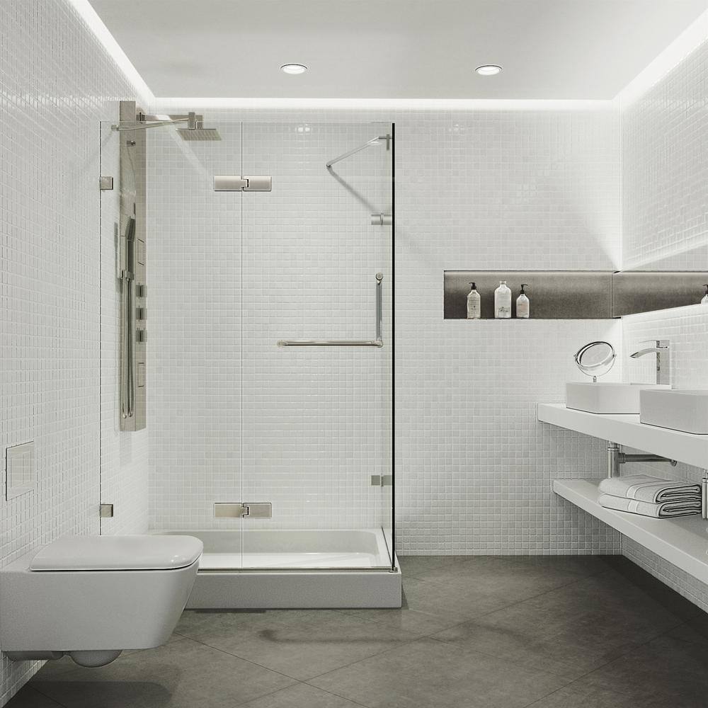 Monteray 48" x 32" Frameless Clear Glass Shower Enclosure with Brushed Nickel Hardware