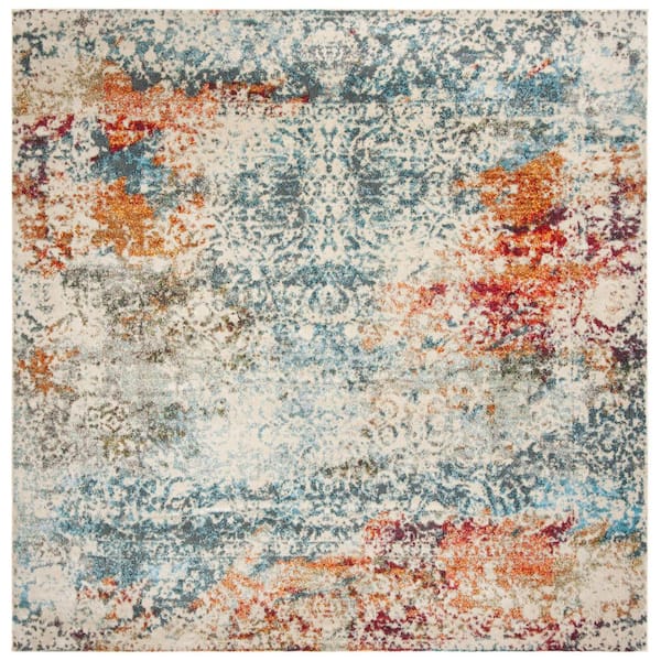 SAFAVIEH Luxor Ivory/Blue 7 ft. x 7 ft. Abstract Gradient Square Area Rug