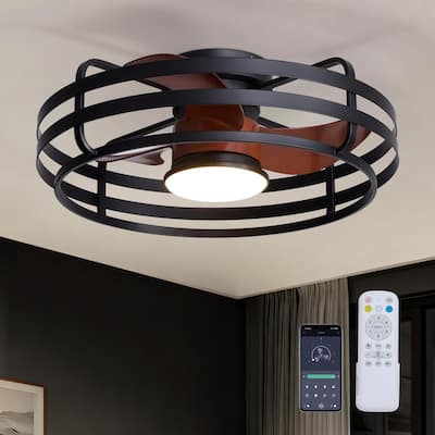 24 in. Modern Cage Ceiling Fan with LED Light, Ultra-Contemporary Style, Indoor Fan for Living Room, Dining Room, Office