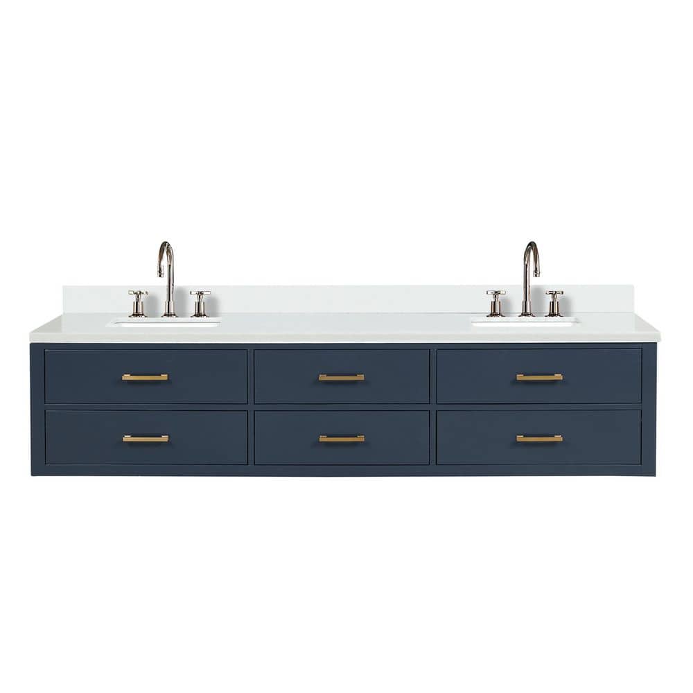 Sherman 84 in W x 22 in D Blue Double Bath Vanity with White Quartz Top, and Faucet Set price history on PriceWatchPro