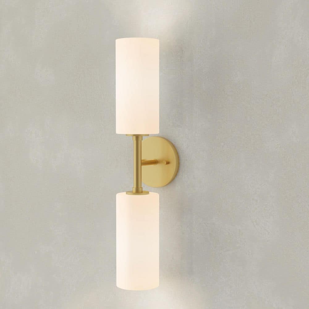 Cofield Collection 22-1/2 in. 2-Light Vintage Brass Transitional Wall Bracket with Etched Glass Shades price history on PriceWatchPro