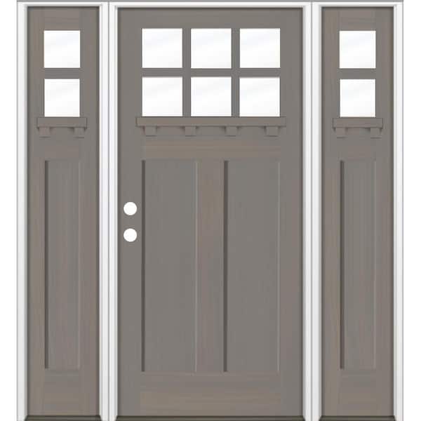 Krosswood Doors 64 in. x 80 in. Craftsman Right-Hand/Inswing Clear Glass Grey Stain Hemlock Wood Prehung Front Door Double Sidelite