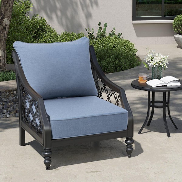 24 in. x 24 in. Sunbrella Outdoor Couch Cushion Set in Blue Fade Resistant Patio Deep Seat Cushion with Removable Cover