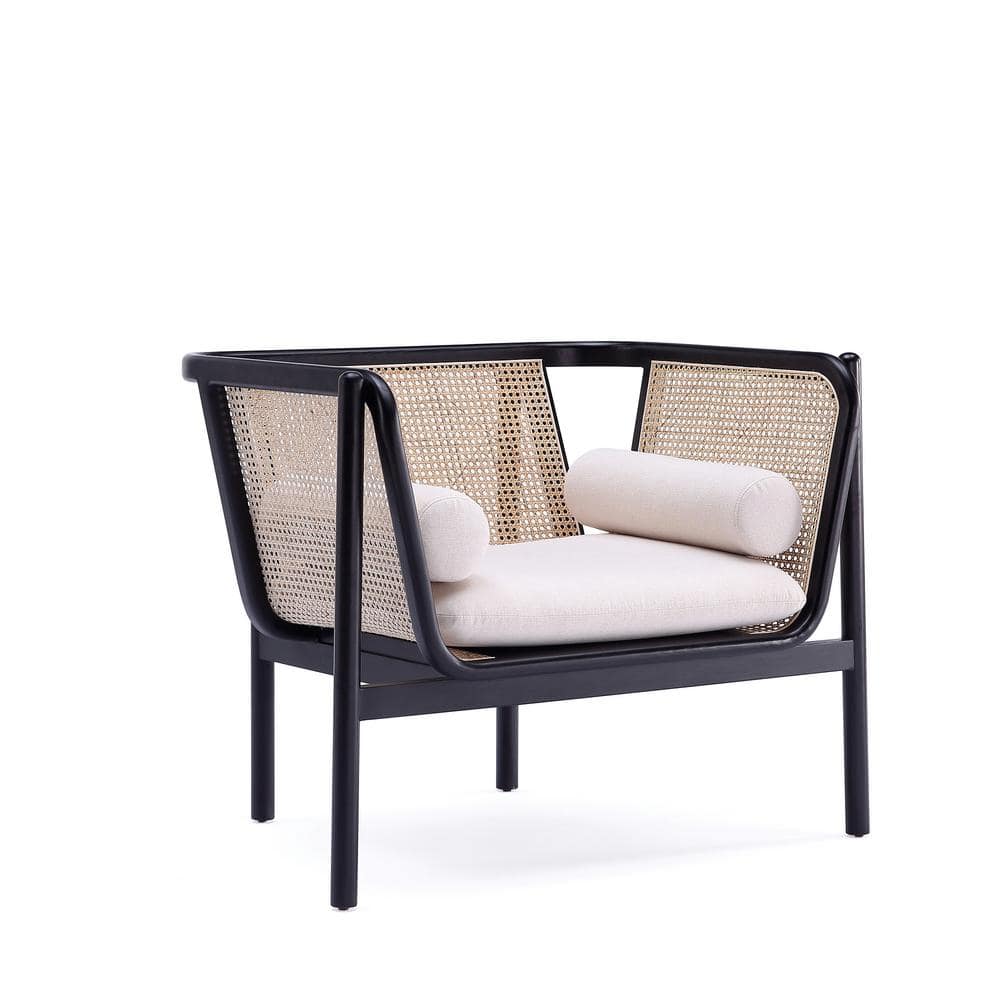 Versailles Barrel Accent Chair in Black & Cream with Rattan Back