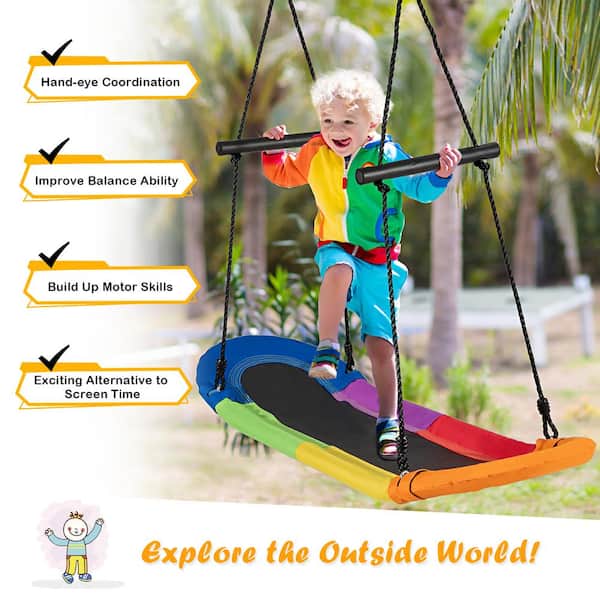 Costway Saucer Tree Swing Surf Kids Outdoor Adjustable Oval Platform Set Colorful