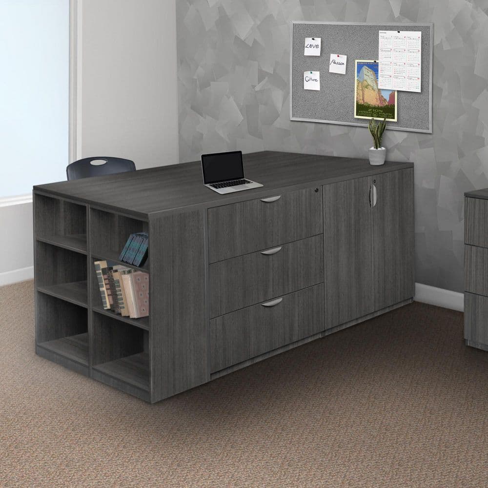 Legacy 85 in. Ash Grey Stand Up 2 Storage Cabinet/ Lateral File/ Desk Quad with Bookcase End price history on PriceWatchPro