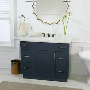 Lincoln 42 in. W x 22 in. D x 34 in. H Single Sink Bath Vanity in Midnight Blue with White Engineered Stone Top