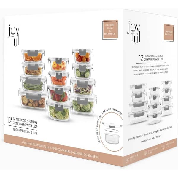 Aoibox 24pc Borosilicate Glass Storage Containers with Lids, 12 Airtight,  Freezer Safe Food Storage Containers, Grey SNPH002IN373 - The Home Depot