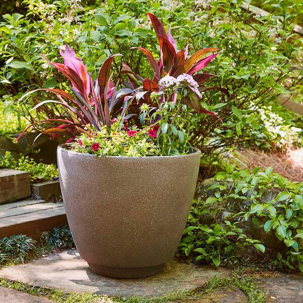 Large Planter Pots Outdoor Indoor 20" Metro Poly-Resin Planter Granite Brown NEW 