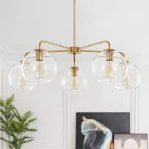 Erik 5-Light Gold Unique Modern Glass Bubble Chandelier with Clear Glass Globe Shade for Living Dining Room Bedroom