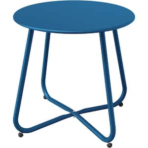 Steel Patio Side Table, Weather Resistant Outdoor Round End Table in Peacock Blue