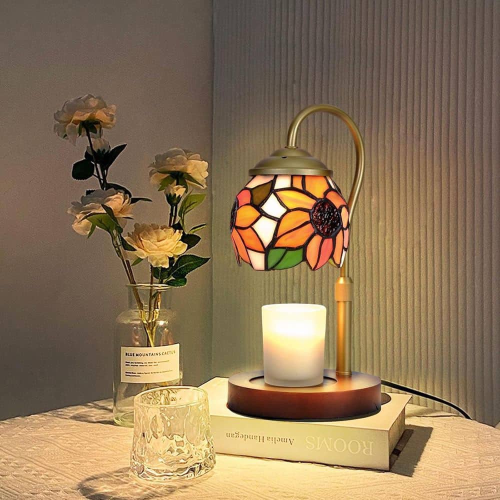 "12"" H Gold Candle Warmer Table Lamp Wax Melter with Stained Glass Shade, Bulbs, Timer, Dimmable" price history on PriceWatchPro