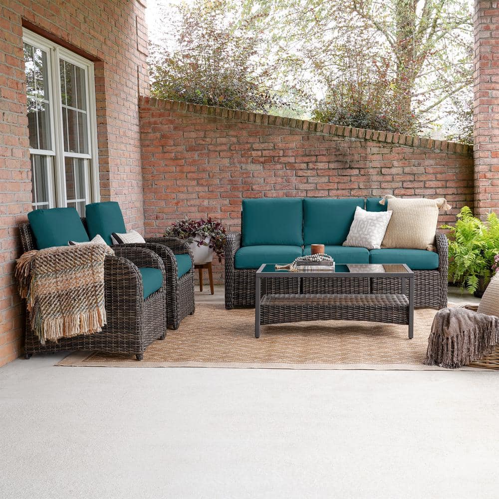 Leisure Made Jackson 6-Piece Wicker Seating Set with Peacock Cushions ...