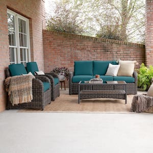 Jackson 6-Piece Wicker Seating Set with Peacock Cushions