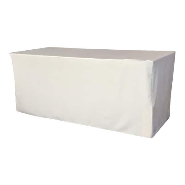 4 6 8 ft Rectangular Fitted 48 72 96 in White Polyester Tablecloth Fabric Linen 