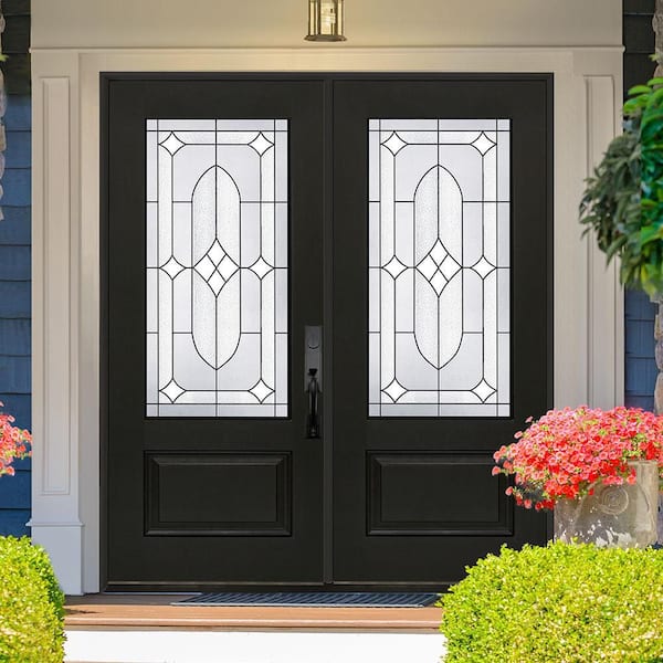 Regency 72 in. x 80 in. 3/4L Axis Glass LHIS Onyx Stain Fiberglass Double Prehung Front Door with 6-9/16 Jamb