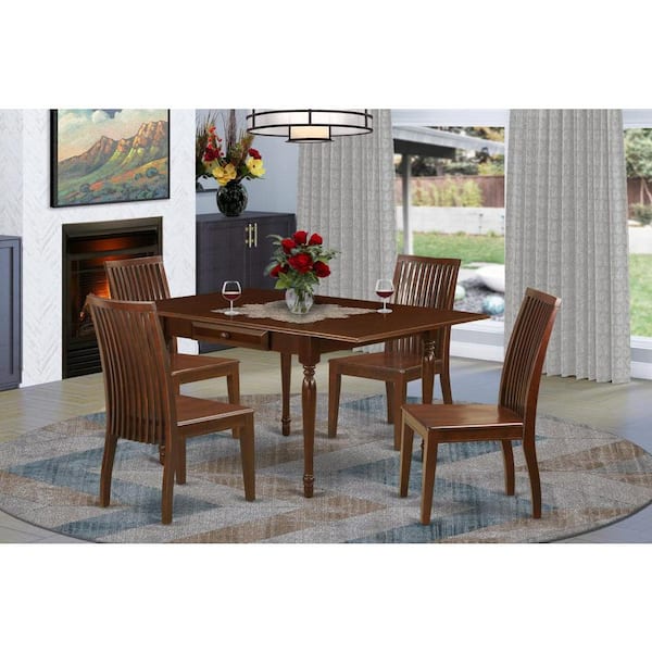 East West Furniture 5-Piece Mahogany Finish Solid Wood Top - Rectangular Dining Room Set - Seats 4