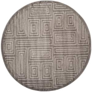 Amherst Gray/Ivory 7 ft. x 7 ft. Round Boxes Geometric Area Rug
