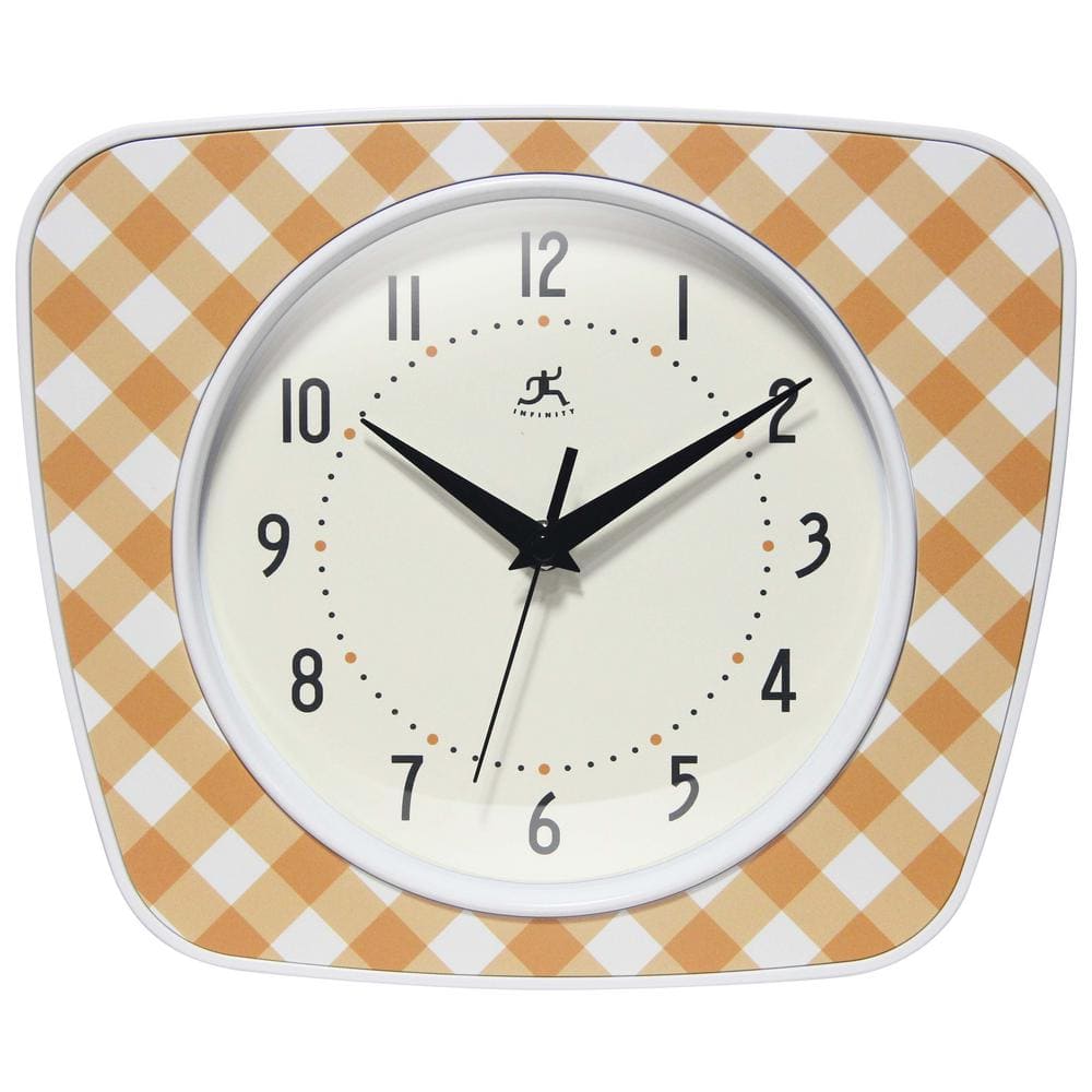 Infinity Instruments Plaid Trapezium Orange Wall Clock, 9.25 in. x