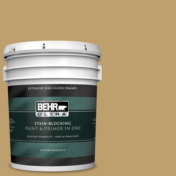 BEHR ULTRA 5 gal. #UL180-24 Ground Cumin Semi-Gloss Enamel Exterior Paint and Primer in One