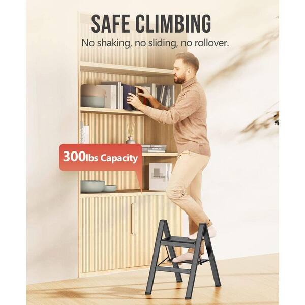 2-Step 8 ft. Reach Aluminum Foldable Step Stool with Anti-Slip