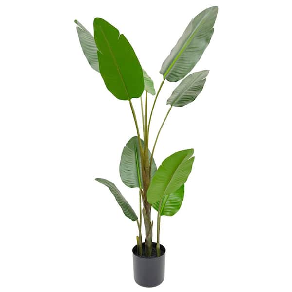 NATURAE DECOR Artificial 47 in. Bird Of Paradise Indoor and Outdoor in Black Pot